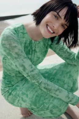 Nobody's Child Brushwork Print Mesh Dress Green