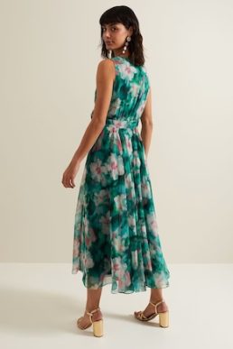 Phase Eight Nora Chiffon Floral Wrap Dress Green Multi