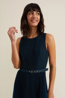 Phase Eight Simara Ombre Chiffon Midi Pleat Dress Navy Blue