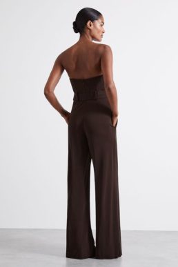 Reiss Estel Atelier Strapless Crepe Bustier Jumpsuit Chocolate