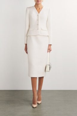 SELF-PORTRAIT Bouclé Midi Dress cream