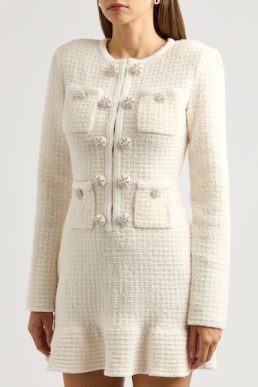 Self-Portrait Sequin-embellished bouclé tweed mini dress Ivory