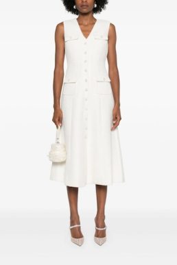 Self-Portrait tinsel bouclé midi dress Ivory