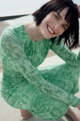 Whistles Brushwork Print Mesh Dress Green