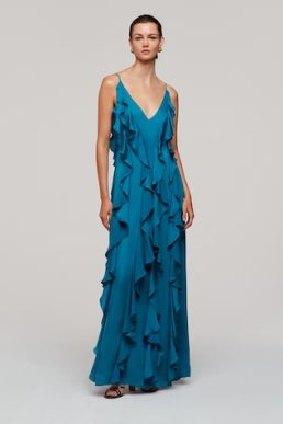 Whistles Taffeta Silk Blend Maxi Dress Blue