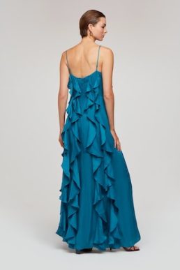 Whistles Taffeta Silk Blend Maxi Dress Blue