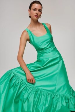 Whistles Taffeta Silk Blend Maxi Dress Green
