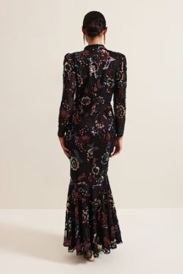 Phase Eight Lelo Sequin Long Sleeved Maxi Dress Black Multi