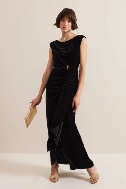 Emalise Donna Black Velvet Maxi Dress Black