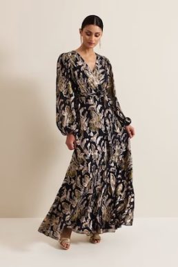 Phase Eight Ellio Silk Shimmer Maxi Dress Multi Black Gold