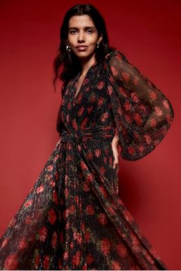 Phase Eight Kenzia Wrap Floral Shimmer Maxi Dress Red Black