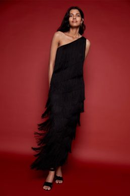 Phase Eight Otto One Shoulder Fringe Maxi Dress Black