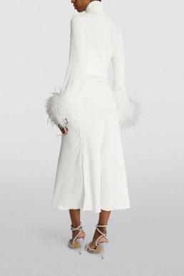 Pre-loved White Feather-Trim Odessa Midi Dress Ivory