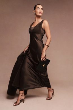 Reformation Lune Dress Black Bean Brown