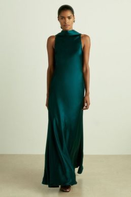 Reiss Fae Satin Cape Maxi Dress Teal