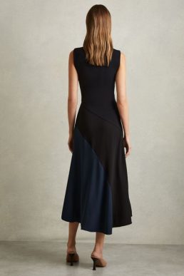 Reiss Florere Cape Detail Midi Dress Black Multi