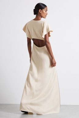 Reiss Leena Atelier Zipped Cady Maxi Dress Virgin Wool Ivory