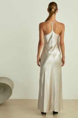 Reiss Paisley Cowl Neck Hammered Satin Slip Dress Silver