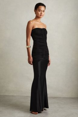 Reiss Selina Strapless Ruched Maxi Dress Black
