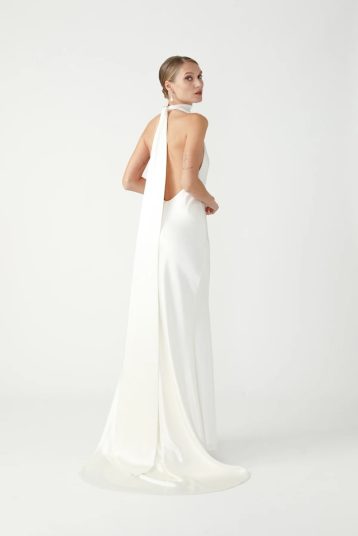 Sau Lee Persephone Halter Neck Maxi Gown White