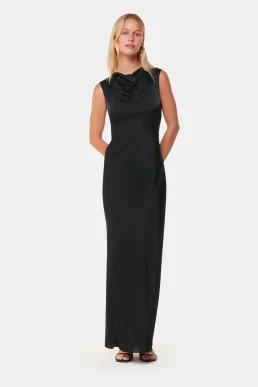 Whistles Cowl Neck Satin Maxi Dress Black