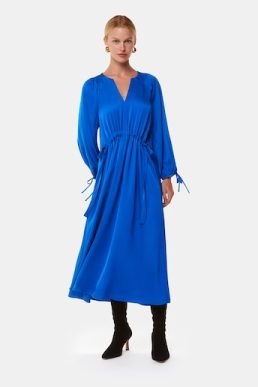 Whistles Molly Satin Ruched Dress Blue
