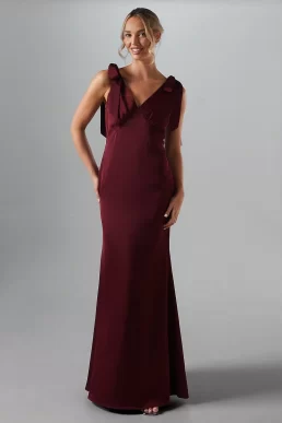 Coast Satin Back Crepe Tie Shoulder Bridesmaids Dress Malbec