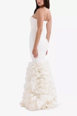 HOUSE OF CB Gabrielle ruffle-hem strapless woven bridal gown