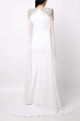 Jenny Packham Frida crystal-embellished cape gown White