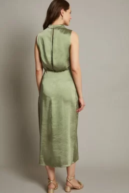 Monsoon Livia satin cowl halter midi dress green