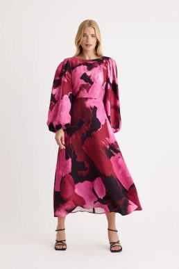 Nobody's Child Pink Watercolour Floral Zora Midi Dress Multi