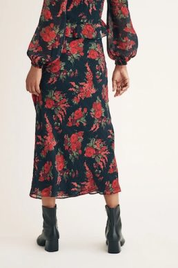 Nobody's Child Red Floral Chiffon Midi Slip Skirt Black