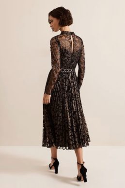 Phase Eight Theodora Leopard Pleat Midi Dress Black Multi