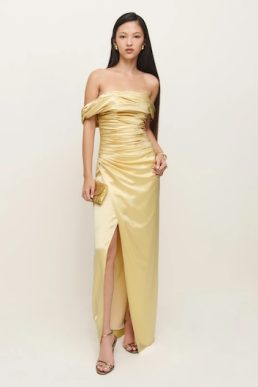 Reformation Parand Off The Shoulder Dress, Blonde Yellow