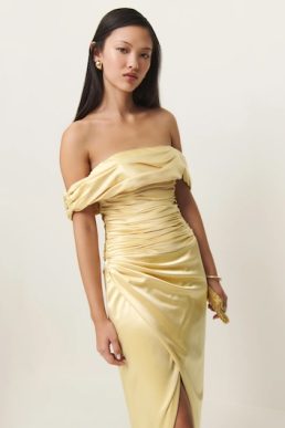 Reformation Parand Off The Shoulder Dress, Blonde Yellow