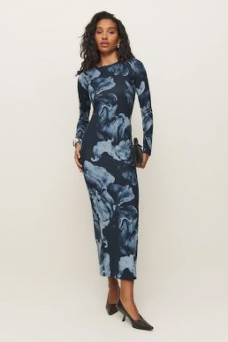 Reformation Tommie Knit Dress Navy Blue