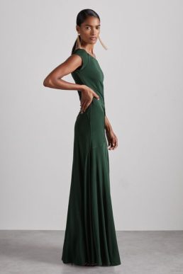 Reiss Elliott Atelier Gathered Crepe-Jersey Maxi Dress Green