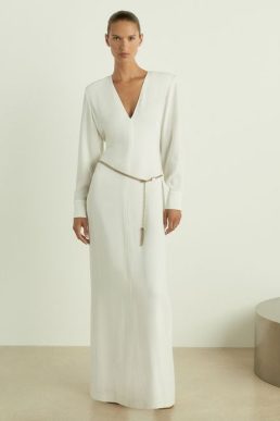 Reiss Hattie Plunge-Neck Crepe Maxi Dress White