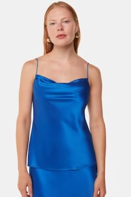 Whistles Blue Satin Cowl Neck Cami