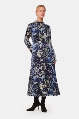 Whistles Dazzled Floral Satin Dress Navy Multi