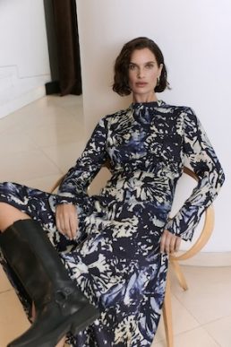 Whistles Dazzled Floral Satin Dress Navy Multi