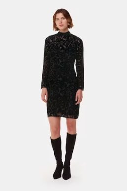 Whistles Hot Fix Floral Velvet Dress Black
