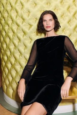 Whistles Myla Velvet Mini Dress Black