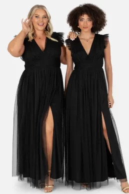 Anaya Deep v-neck bridesmaid maxi dress in black