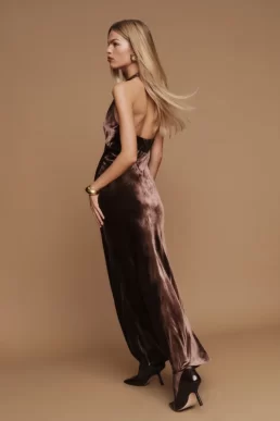 Reformation Daniella Velvet Dress Mahogany