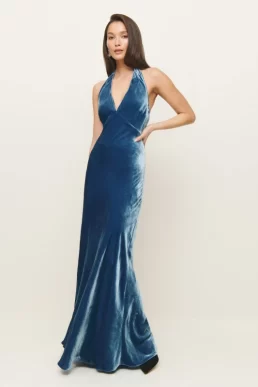 Reformation Daniella Velvet Dress Starry Night Blue