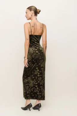 Reformation Elise Knit Dress Green Floral Velvet