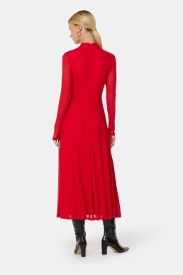 Whistles Red Arabella Ruched Mesh Dress