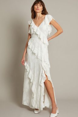 Monsoon Remi v-neck ruffle maxi dress ivory