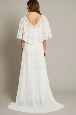 Monsoon Cali embellished cape sleeve bridal dress ivory